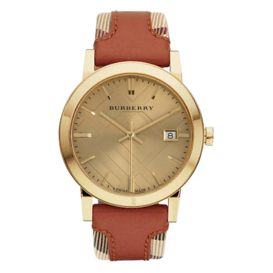 Burberry  Swiss Made Quartz Multi Color Leather Strap Beige Dial- Free worldwide shipping