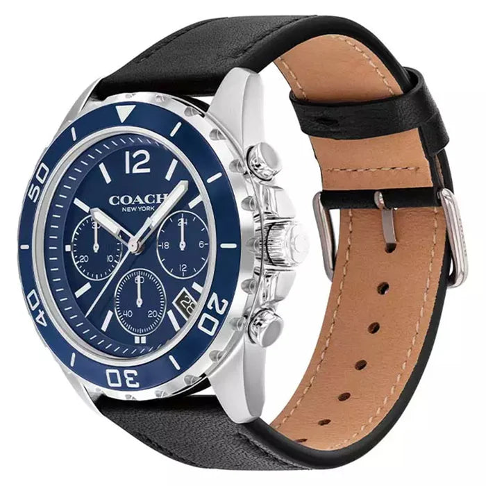 Coach Men’s Quartz Black Leather Strap Blue - Free worldwide shipping