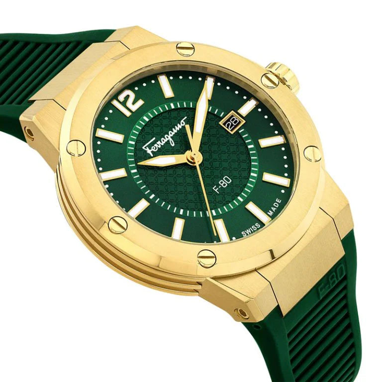 Ferragamo Men’s Swiss Made Quartz Green Silicone Strap Green - Free worldwide shipping