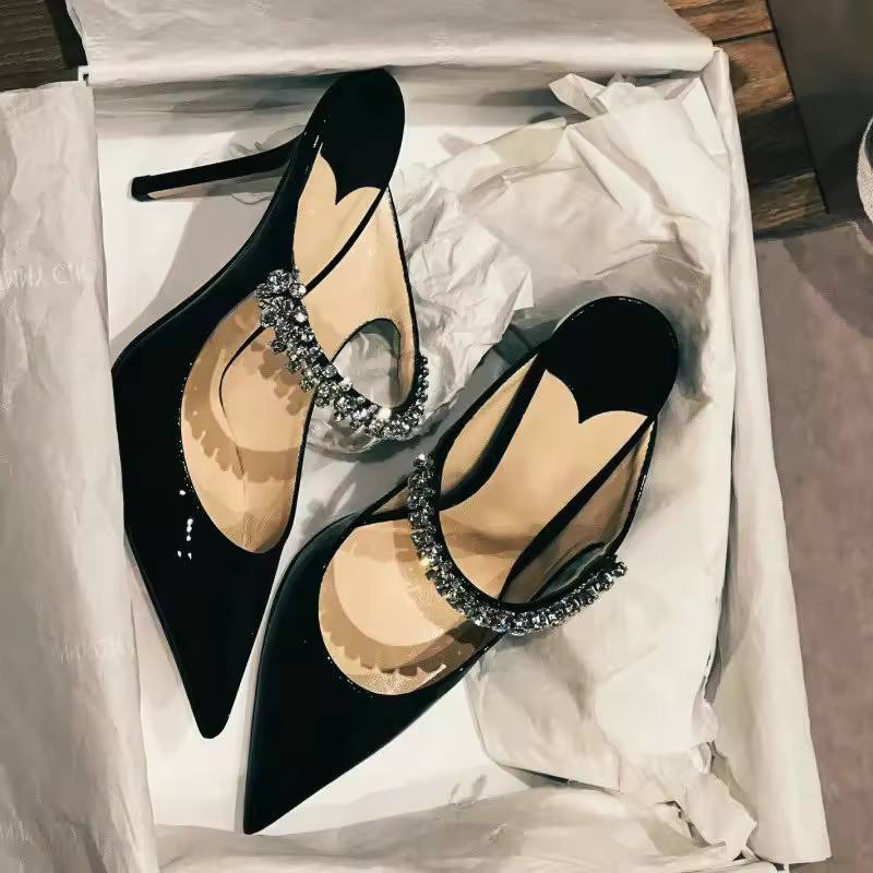 Rhinestone Chain Wrapped Toe Sandals Pointy High Heels