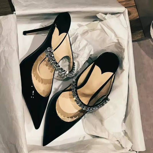 Rhinestone Chain Wrapped Toe Sandals Pointy High Heels