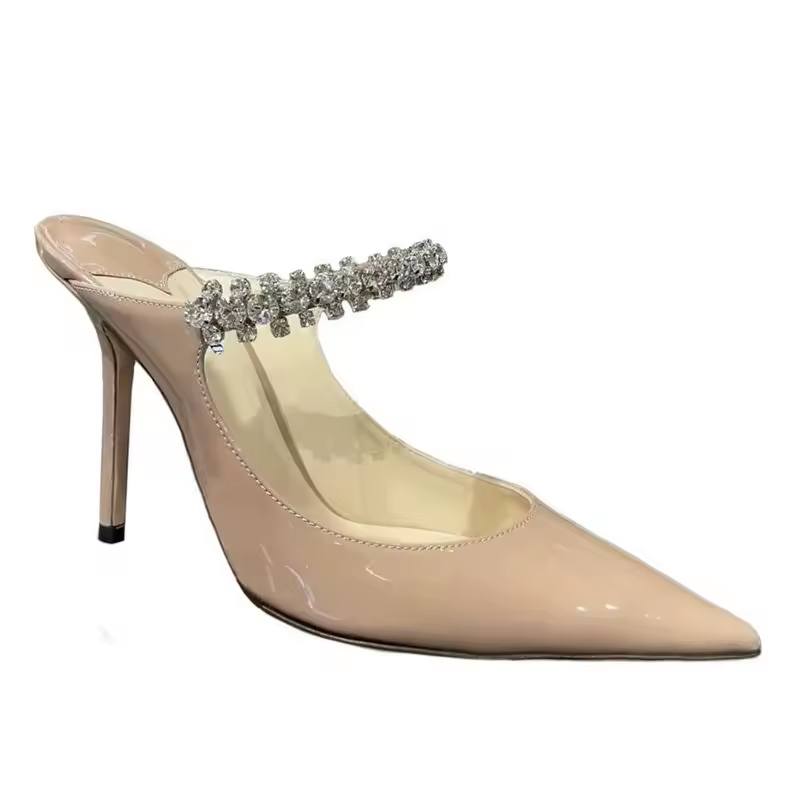 Rhinestone Chain Wrapped Toe Sandals Pointy High Heels