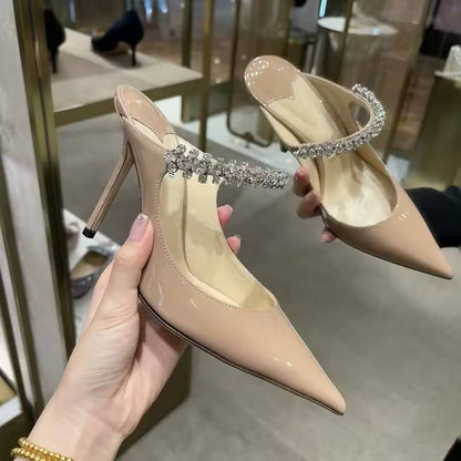 Rhinestone Chain Wrapped Toe Sandals Pointy High Heels