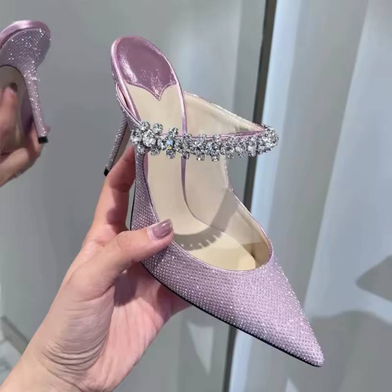 Rhinestone Chain Wrapped Toe Sandals Pointy High Heels