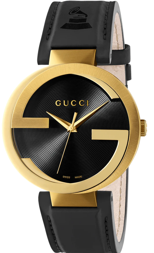 Gucci Men’s Swiss Made Quartz Black Leather Strap Black Dial - Shipping Free Worldwide