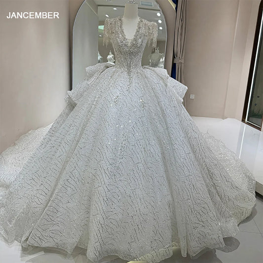 Plus Size wedding Bride Ball Gown with Flower & Crystal Decor - Shipping free worldwide