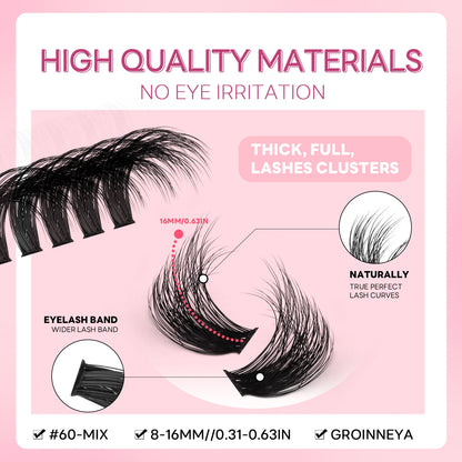 GROINNEYA Lashes Clusters Faux Mink Lashes Eyelash Extension Voluminous Fluffy Wispy Cat Eyelashes Eyelashes Clusters Makeup- free worldwide shipping