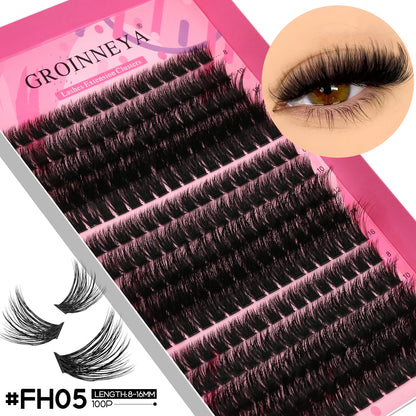 GROINNEYA Lashes Clusters Faux Mink Lashes Eyelash Extension Voluminous Fluffy Wispy Cat Eyelashes Eyelashes Clusters Makeup- free worldwide shipping