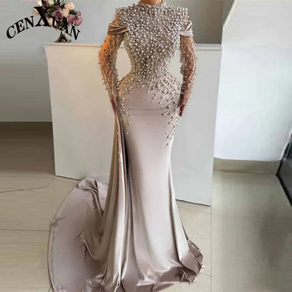 Evening Dresses 2026 Woman with Beading Trumpet Pleat Sweep Train Vestido De Formatura Customized-free shipping worldwide