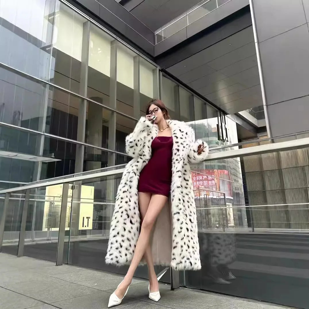 Leopard Print Luxury Women Mink Fur overcoat - free worldwide shipping