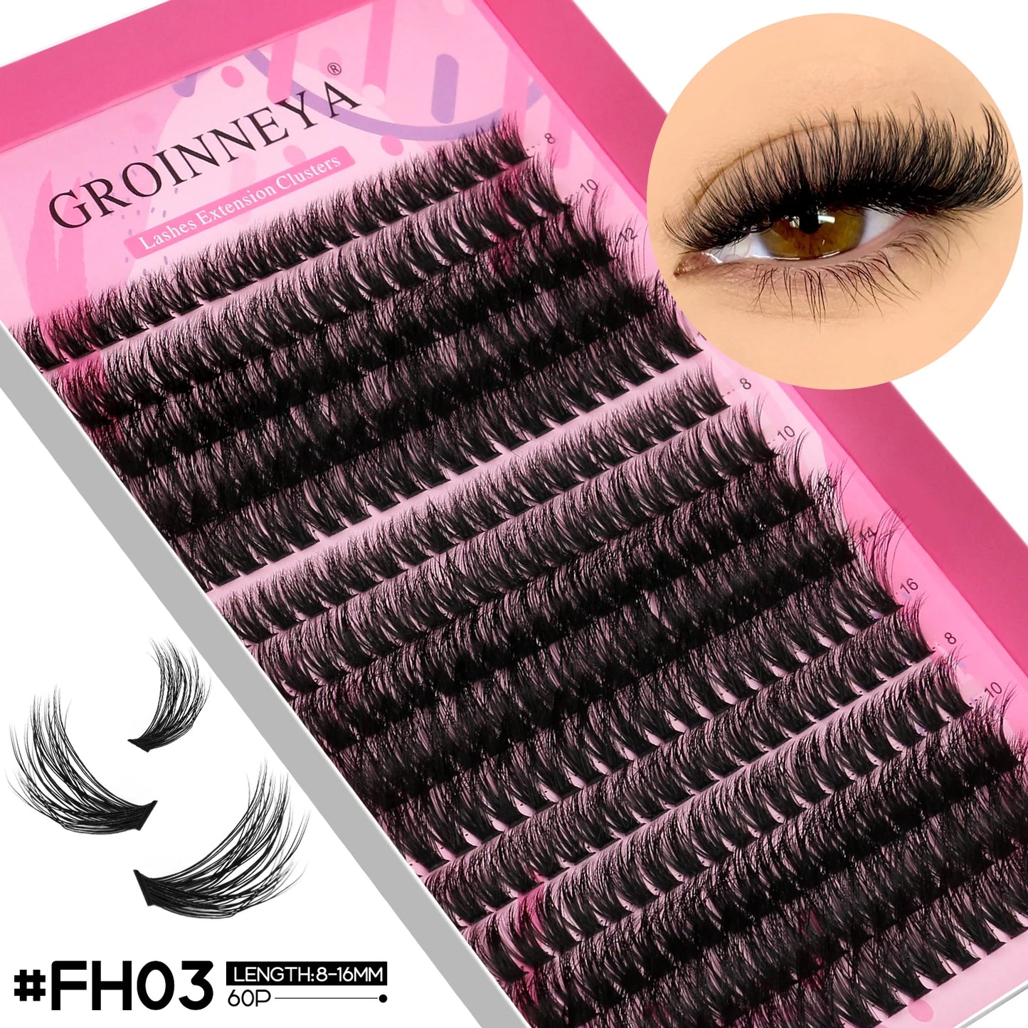 GROINNEYA Lashes Clusters Faux Mink Lashes Eyelash Extension Voluminous Fluffy Wispy Cat Eyelashes Eyelashes Clusters Makeup- free worldwide shipping