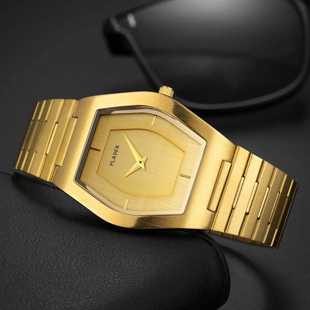 Business Gold Watch for Men Luxury Fashion Stainelss Steel Quartz Wrtistwatch Top Brand Waterproof Clock Ultra Thin Fitting Arm