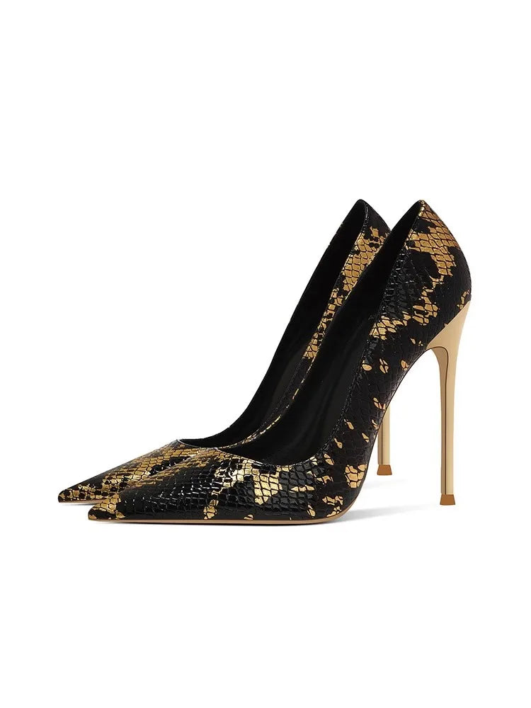 Snake Pattern Pointed Toe Slim Heel