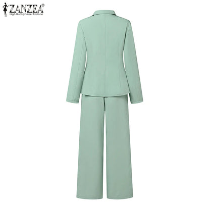 Office Lady Blazer Suits Elegant Women Tied Waist Top and Pant 2pcs Outfit 2025 Trend Streetwear Commute Pant Sets