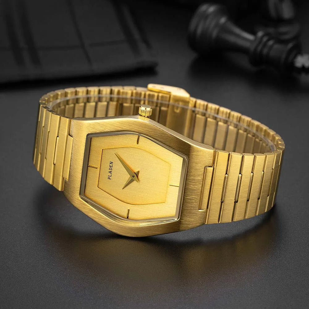 Business Gold Watch for Men Luxury Fashion Stainelss Steel Quartz Wrtistwatch Top Brand Waterproof Clock Ultra Thin Fitting Arm