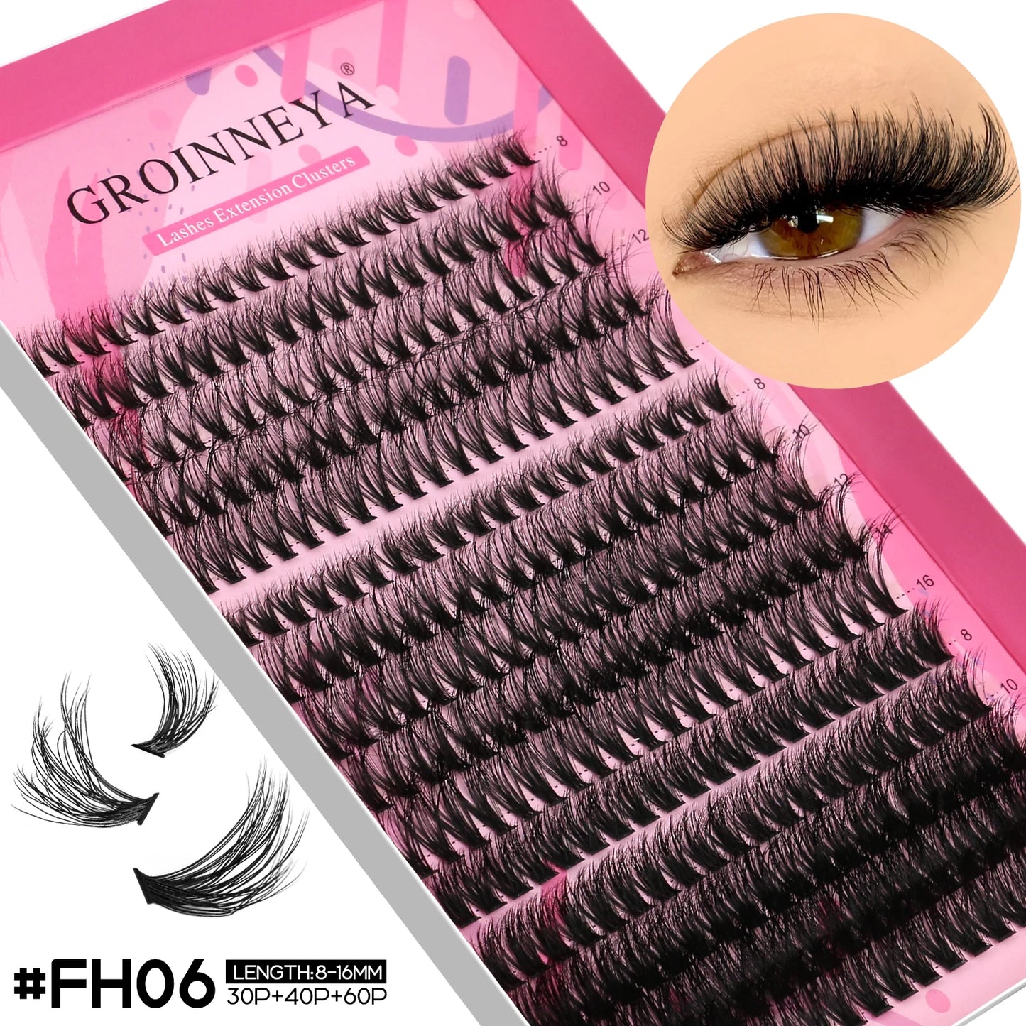 GROINNEYA Lashes Clusters Faux Mink Lashes Eyelash Extension Voluminous Fluffy Wispy Cat Eyelashes Eyelashes Clusters Makeup- free worldwide shipping
