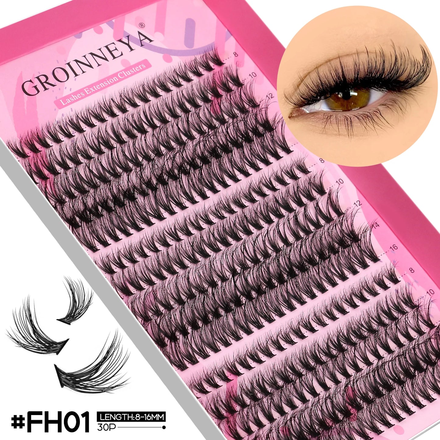 GROINNEYA Lashes Clusters Faux Mink Lashes Eyelash Extension Voluminous Fluffy Wispy Cat Eyelashes Eyelashes Clusters Makeup- free worldwide shipping