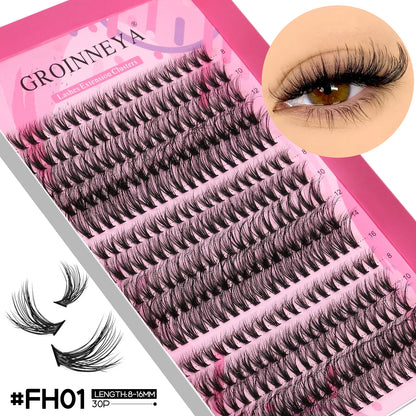 GROINNEYA Lashes Clusters Faux Mink Lashes Eyelash Extension Voluminous Fluffy Wispy Cat Eyelashes Eyelashes Clusters Makeup- free worldwide shipping