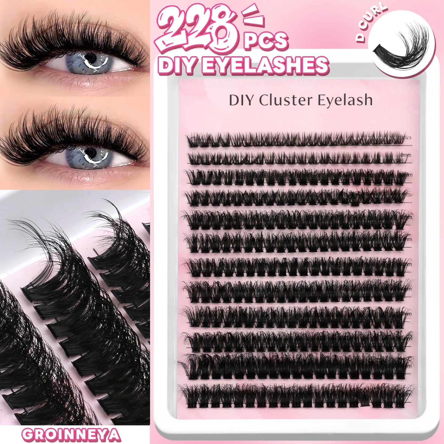 GROINNEYA Lashes Clusters Faux Mink Lashes Eyelash Extension Voluminous Fluffy Wispy Cat Eyelashes Eyelashes Clusters Makeup- free worldwide shipping