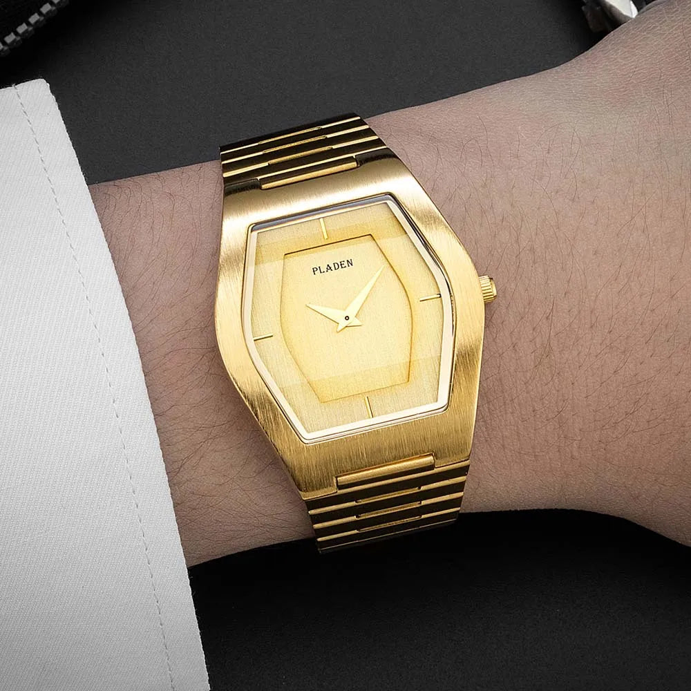 Business Gold Watch for Men Luxury Fashion Stainelss Steel Quartz Wrtistwatch Top Brand Waterproof Clock Ultra Thin Fitting Arm