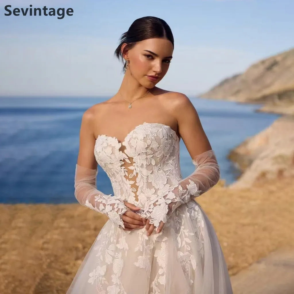 A Line Wedding Dress Sweetheart Sexy Slit Court Train Bridal Gown Elegant Wedding Party Dress Customized-free shipping worldwide