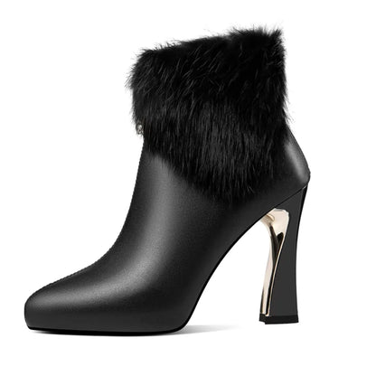 Fall/Winter Fashion Pointed Toe Inner Platform Rabbit Fur Block Heel - Free worldwide shipping
