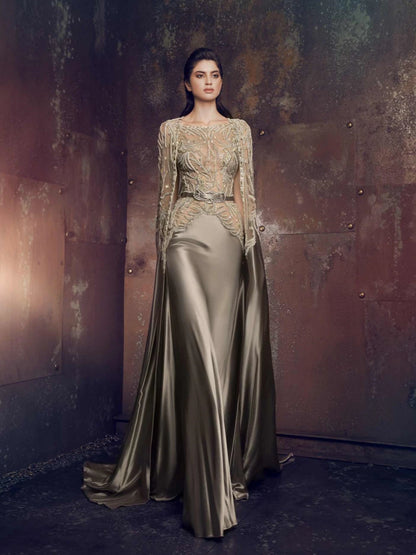 Vintage Boat Neck Evening Dress Beaded Appliques Celebrity Classic Long Sleeve Customized Prom Gown Vestidos De Novia- Free worldwide shipping