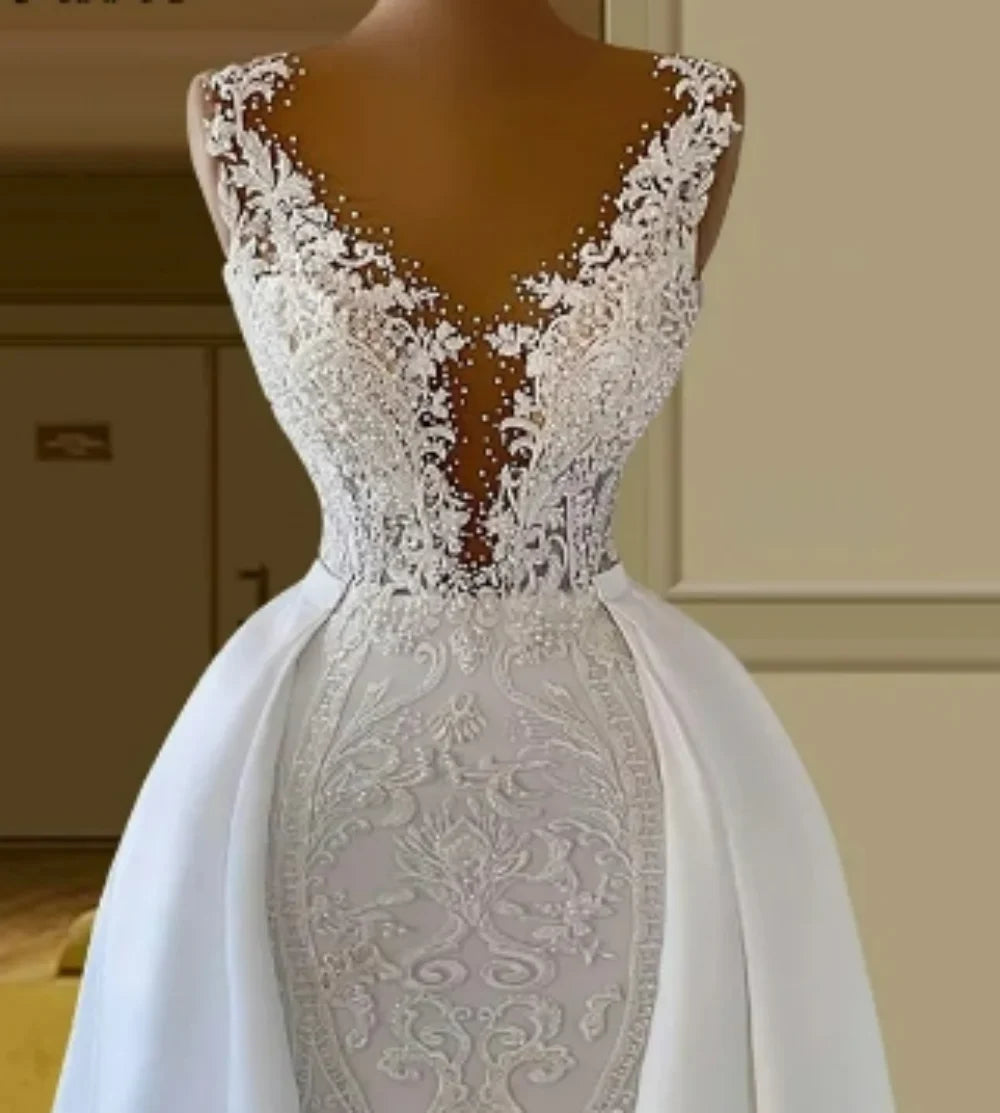 Sexy Deep V-neck Wedding Dress Vintage Trumpet Bride Robe Classic Graceful Customized Bridal - Free worldwide shipping