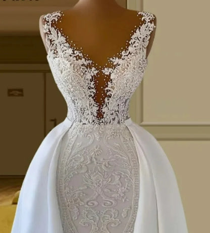 Sexy Deep V-neck Wedding Dress Vintage Trumpet Bride Robe Classic Graceful Customized Bridal - Free worldwide shipping