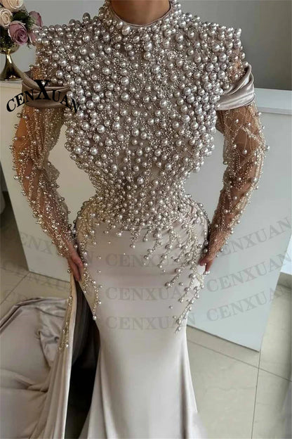 Evening Dresses 2026 Woman with Beading Trumpet Pleat Sweep Train Vestido De Formatura Customized-free shipping worldwide
