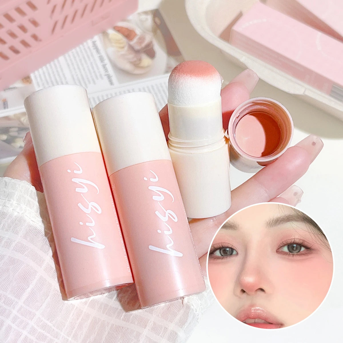 HISYI Yunrou Soft Fog Blush Stick - Energetic and Bouncy, Korean Style, Brightening, Dual-Use for Lips and Cheeks- shipping free worldwide