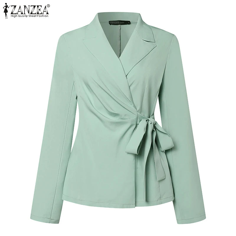 Office Lady Blazer Suits Elegant Women Tied Waist Top and Pant 2pcs Outfit 2025 Trend Streetwear Commute Pant Sets