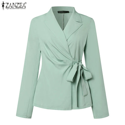 Office Lady Blazer Suits Elegant Women Tied Waist Top and Pant 2pcs Outfit 2025 Trend Streetwear Commute Pant Sets