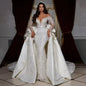 Luxury V-neck Sparkling Mermaid Wedding Dress Detachable Robe Off Shoulder Long Sleeve Crystal Bead- free worldwide shipping