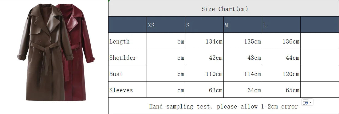 Over Coat With Belt Long style Single Breasted Faux Leather Coat -Free worldwide shipping