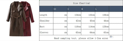 Over Coat With Belt Long style Single Breasted Faux Leather Coat -Free worldwide shipping