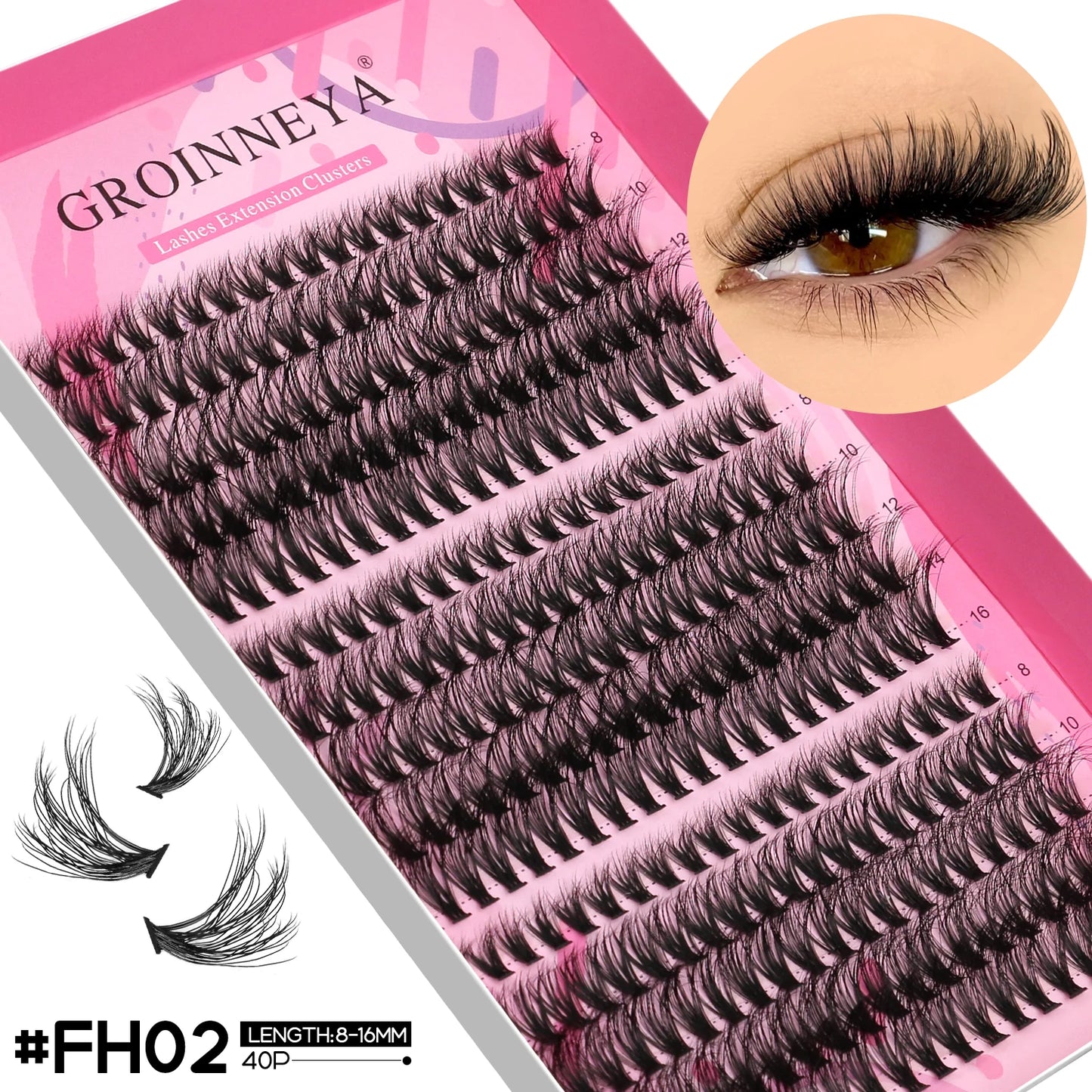 GROINNEYA Lashes Clusters Faux Mink Lashes Eyelash Extension Voluminous Fluffy Wispy Cat Eyelashes Eyelashes Clusters Makeup- free worldwide shipping