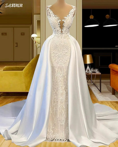 Sexy Deep V-neck Wedding Dress Vintage Trumpet Bride Robe Classic Graceful Customized Bridal - Free worldwide shipping