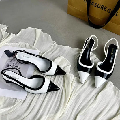 Designer Black White Mixed Color Low Heeled Sandals- Free worldwide shipping