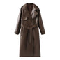 Over Coat With Belt Long style Single Breasted Faux Leather Coat -Free worldwide shipping