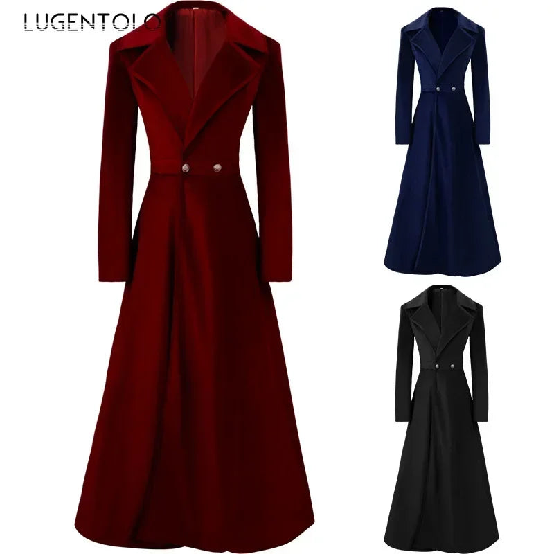 Women Elegant Trench Coat Autumn Winter Slim Lapel Long Sleeve Female Temperament Solid Button Beautiful Velvet Clothing- free worldwide shipping