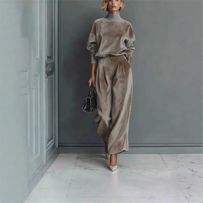 Autumn Winter Fashion High Collar Gold Velvet Long Sleeve Women's Suit