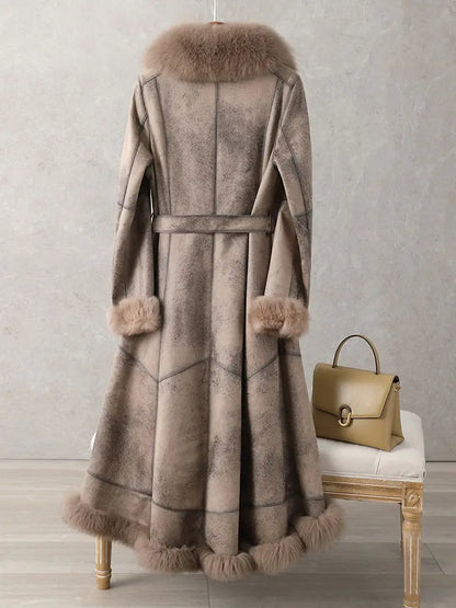 Special clearance sale: Haining fur coat, genuine fur one-piece jacket, women's mid-length, knee-length fox fur collar, rabbit fur inner