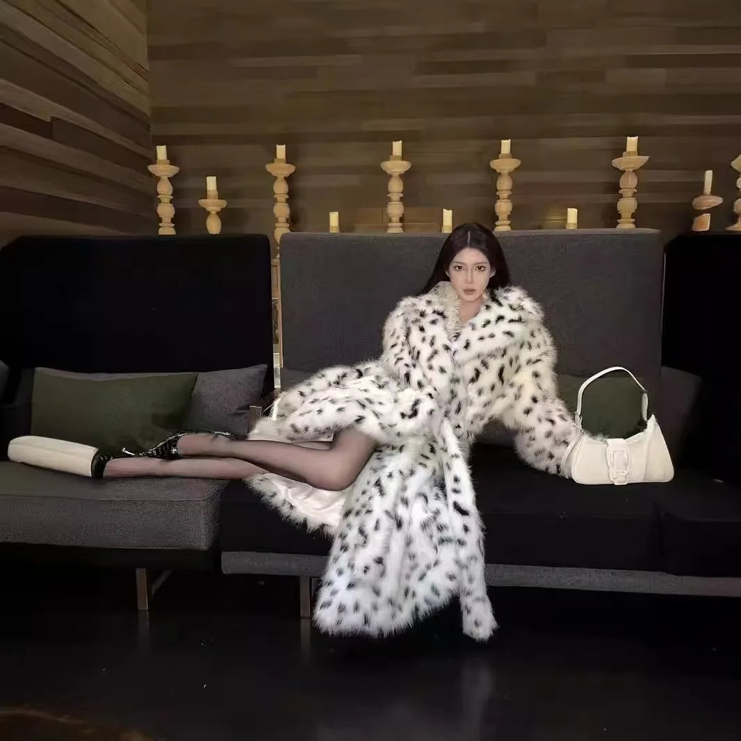 Leopard Print Luxury Women Mink Fur overcoat - free worldwide shipping