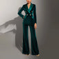 Double Breasted Formal Women's Suits New Summer Style For 2025 Green Velvet Luxury 2 Pieces Jacket Pants Fashion Trousers Sets