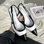 Designer Black White Mixed Color Low Heeled Sandals- Free worldwide shipping