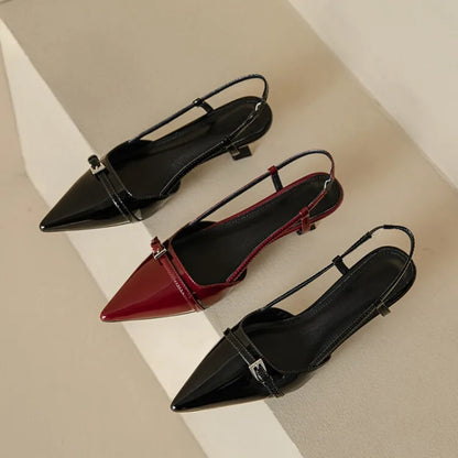 Dress Shoes Patent Leather Slip on Pointed Toe Sandals Buckle Slingbacks - Free worldwide shipping