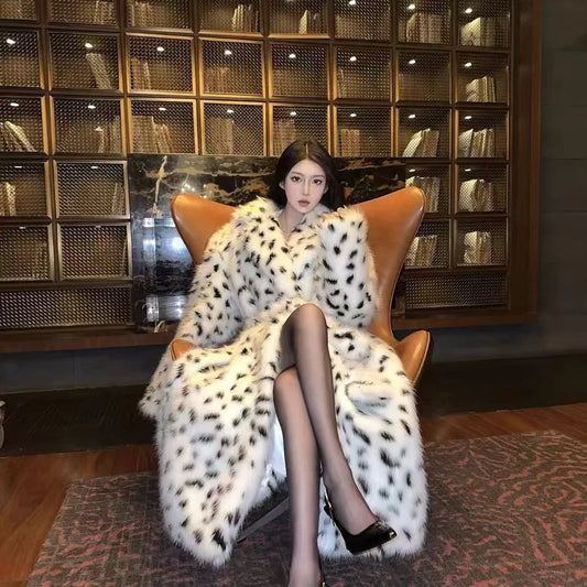 Leopard Print Luxury Women Mink Fur overcoat - free worldwide shipping