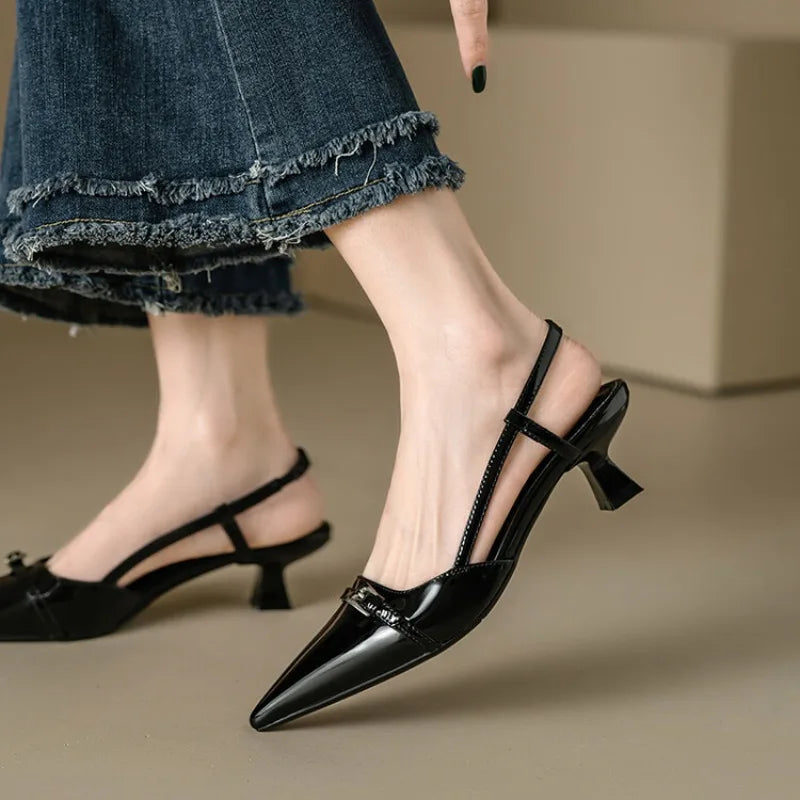 Dress Shoes Patent Leather Slip on Pointed Toe Sandals Buckle Slingbacks - Free worldwide shipping