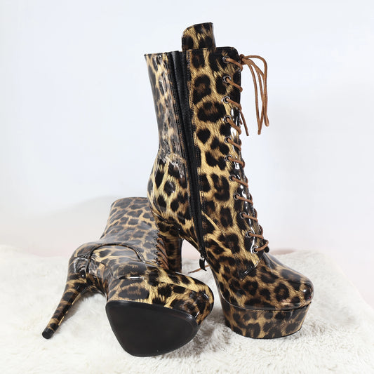 Leopard Print Gothic Stripper Heels Round Toe Strip Pole Dance Shoes